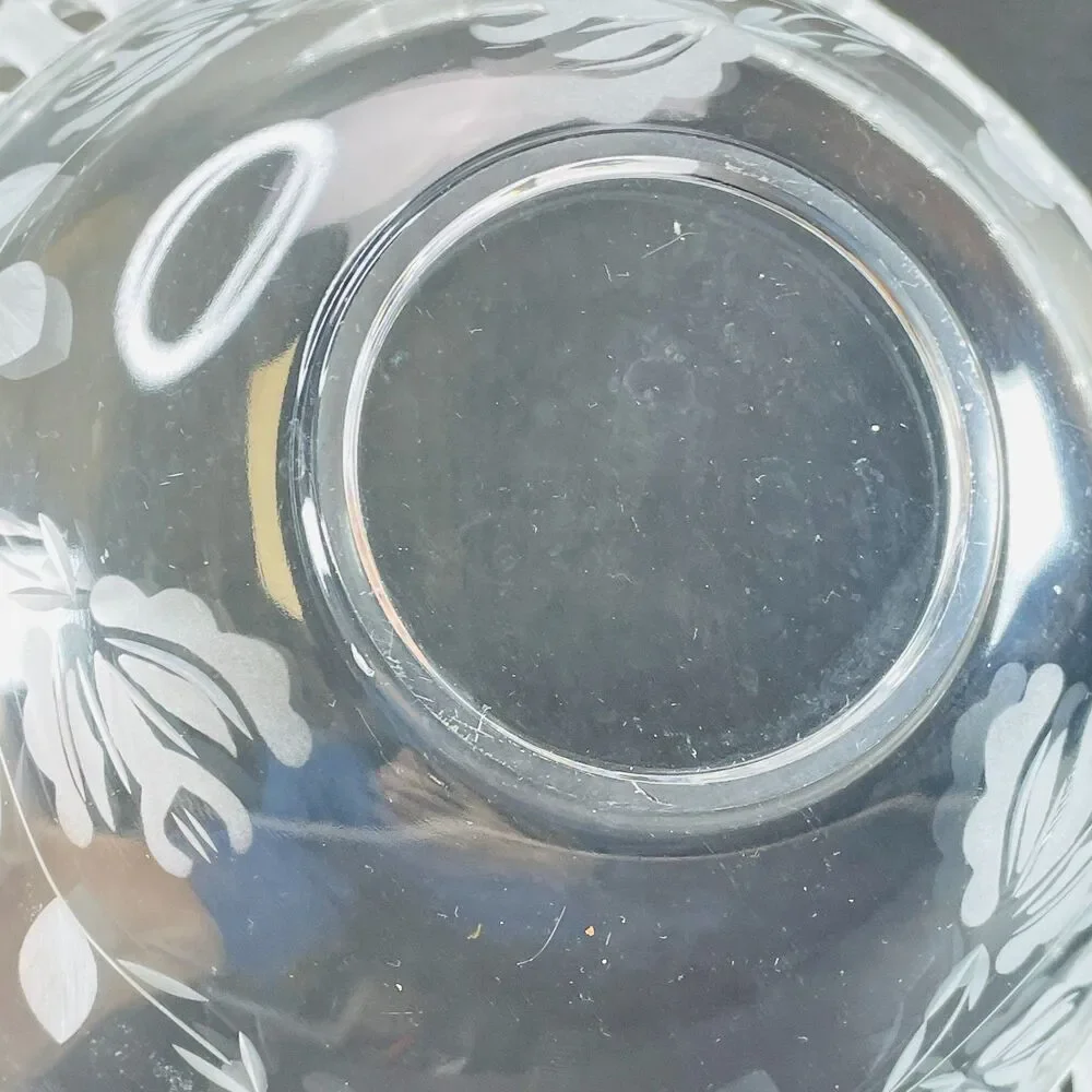 Vintage Clear Glass Frosted Laced Edge Fruit Bowl 10
